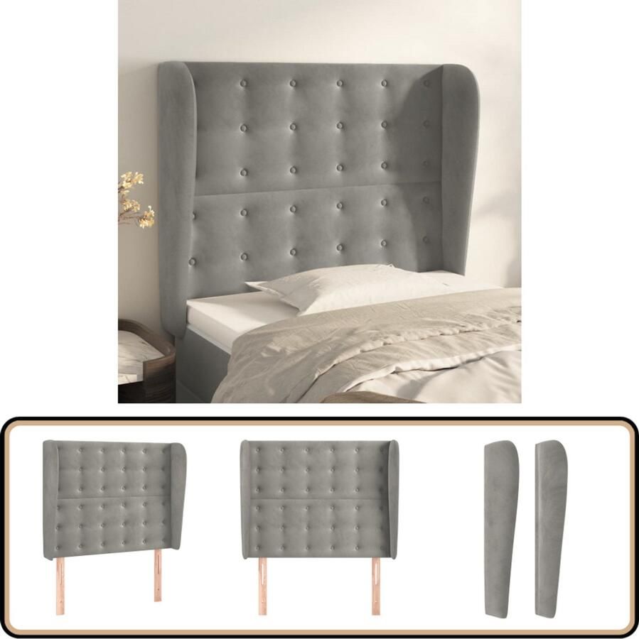 VidaXL Hoofdbord met randen 83x23x118 128 cm Lichtgrijs Hoofd Bord Hoofdborden Luxe Hoofdbord Velvet Hoofdbord Grijs Hoofdbord