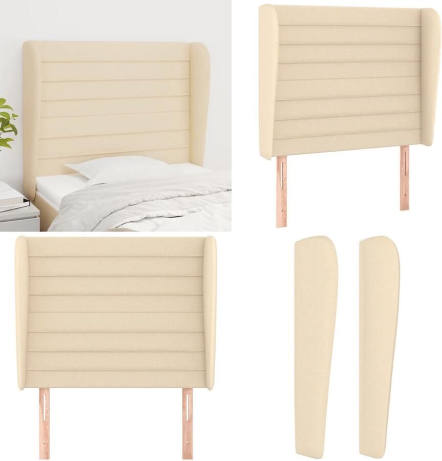 VidaXL Hoofdbord met randen 83x23x118 128 cm stof crèmekleurig Hoofdbord Hoofdborden Hoofdeinde Houten Hoofdbord