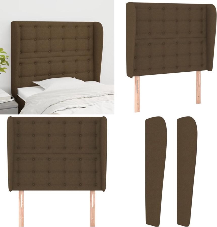 VidaXL Hoofdbord met randen 83x23x118 128 cm stof donkerbruin Hoofdbord Hoofdborden Hoofdeinde Houten Hoofdbord