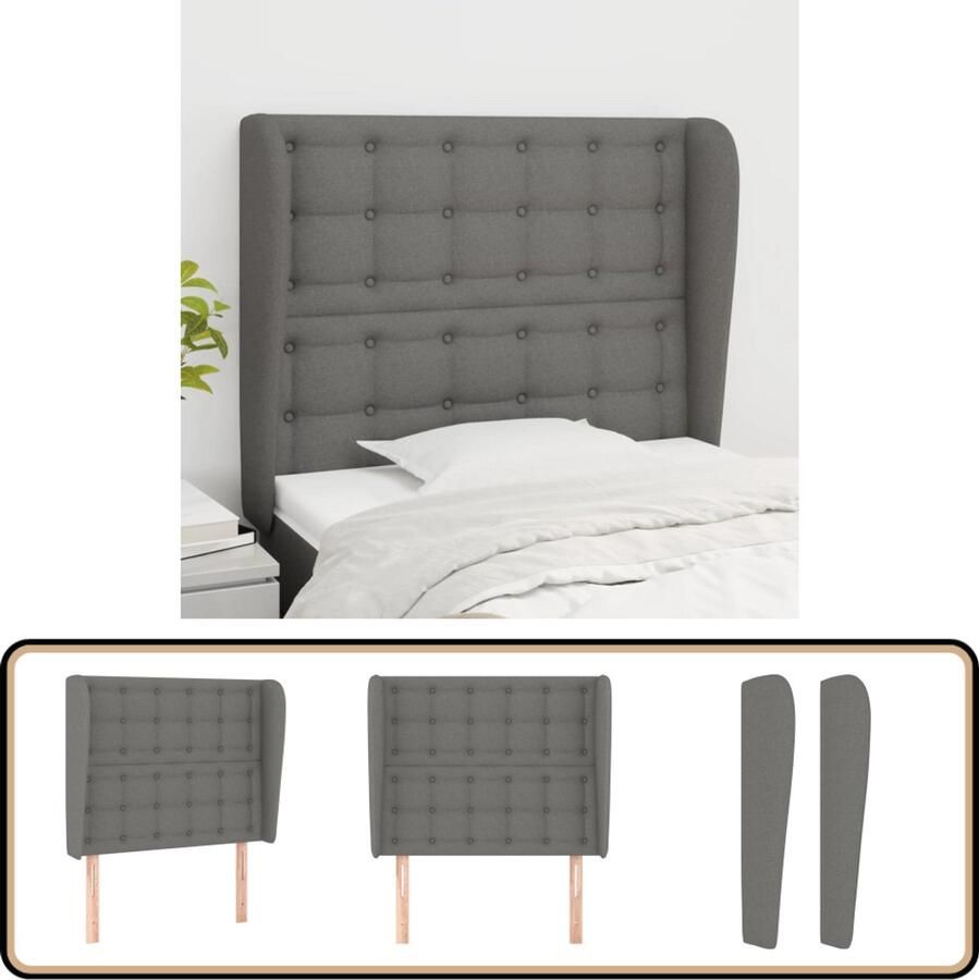 VidaXL Hoofdbord met randen 83x23x118 128 cm Stof Donkergrijs Hoofd Bord Bedhoofdbord Hoofdkussen Slaapcomfort Bedroom Decor Slaapkamer Accessoires Grijs Meubilair