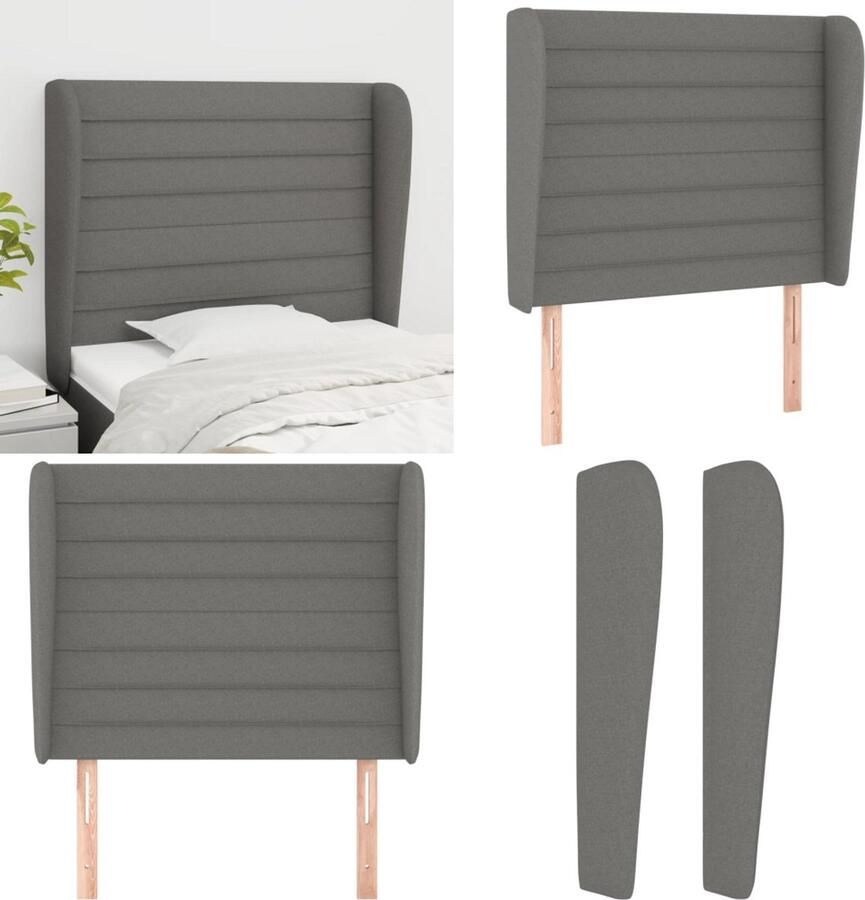 VidaXL Hoofdbord met randen 83x23x118 128 cm stof donkergrijs Hoofdbord Hoofdborden Hoofdeinde Houten Hoofdbord - Foto 2