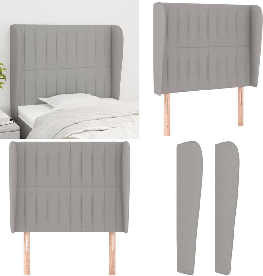 VidaXL Hoofdbord met randen 83x23x118 128 cm stof lichtgrijs Hoofdbord Hoofdborden Hoofdeinde Houten Hoofdbord