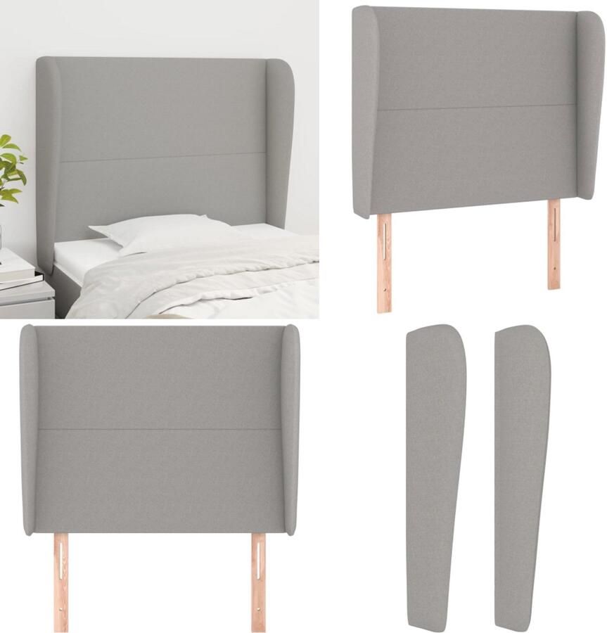 VidaXL Hoofdbord met randen 103x23x118 128 cm stof lichtgrijs Hoofdbord Hoofdborden Hoofdeinde Houten Hoofdbord