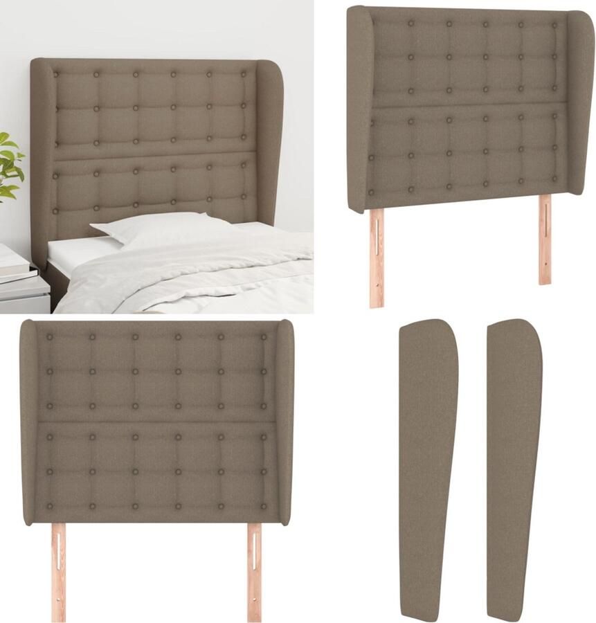 VidaXL Hoofdbord met randen 83x23x118 128 cm stof taupe Hoofdbord Hoofdborden Hoofdeinde Houten Hoofdbord