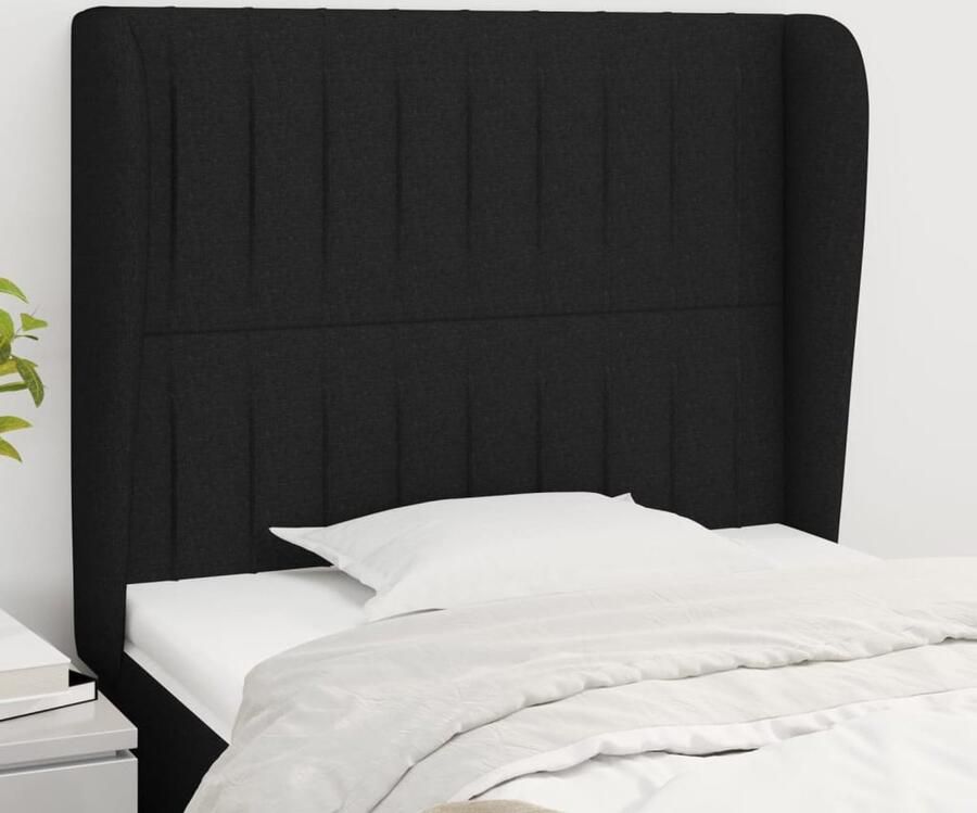 VidaXL Hoofdbord met randen 83x23x118 128 cm Zwart Klassieke Hoofdbord Zwart Bedhoofd Comfortabele Ondersteuning Stoffen Hoofdbord Adjustable Hoofdbord Met Randen - Foto 2