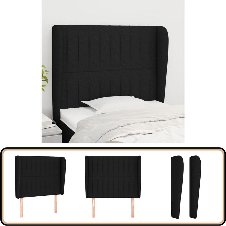 VidaXL Hoofdbord met randen 83x23x118 128 cm Zwart Klassieke Hoofdbord Zwart Bedhoofd Comfortabele Ondersteuning Stoffen Hoofdbord Adjustable Hoofdbord Met Randen