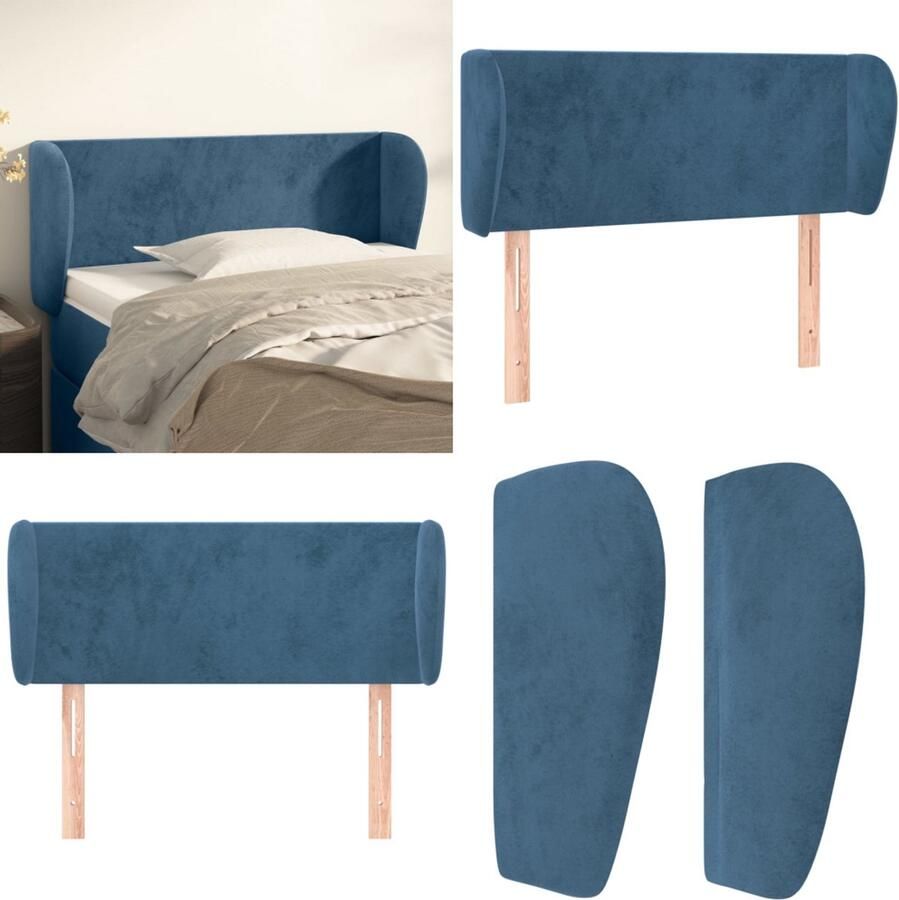 VidaXL Hoofdbord met randen 83x23x78 88 cm fluweel donkerblauw Hoofdbord Hoofdborden Hoofdeinde Houten Hoofdbord