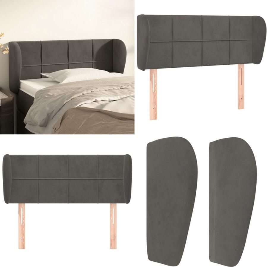 VidaXL Hoofdbord met randen 83x23x78 88 cm fluweel donkergrijs Hoofdbord Hoofdborden Hoofdeinde Houten Hoofdbord