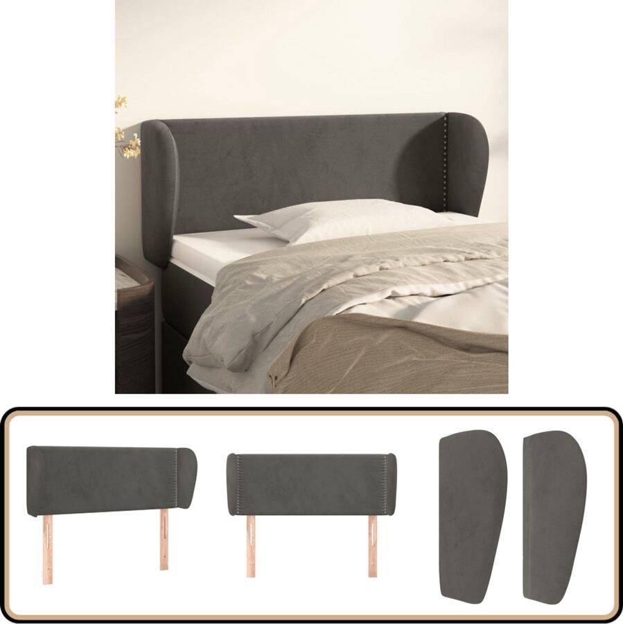 VidaXL Hoofdbord met randen 83x23x78 88 cm Fluweel Hoofd Bord Hoofdeinde Velvet Grijs Bed Accessoires
