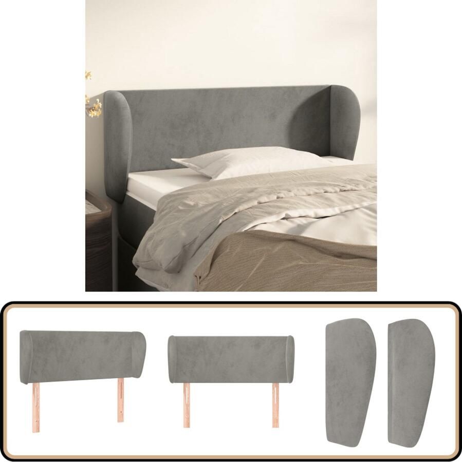 VidaXL Hoofdbord met randen 83x23x78 88 cm Fluweel Lichtgrijs Hoofd Bord Hoofdbord Grijs Beddecoratie Velvet Hoofdbord Luxe Hoofdbord Adjustable Headboard Hoofdbord Met Oren