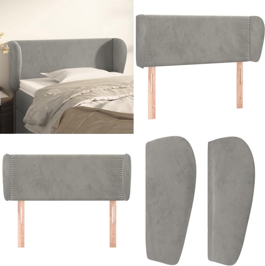 VidaXL Hoofdbord met randen 83x23x78 88 cm fluweel lichtgrijs Hoofdbord Hoofdborden Hoofdeinde Houten Hoofdbord