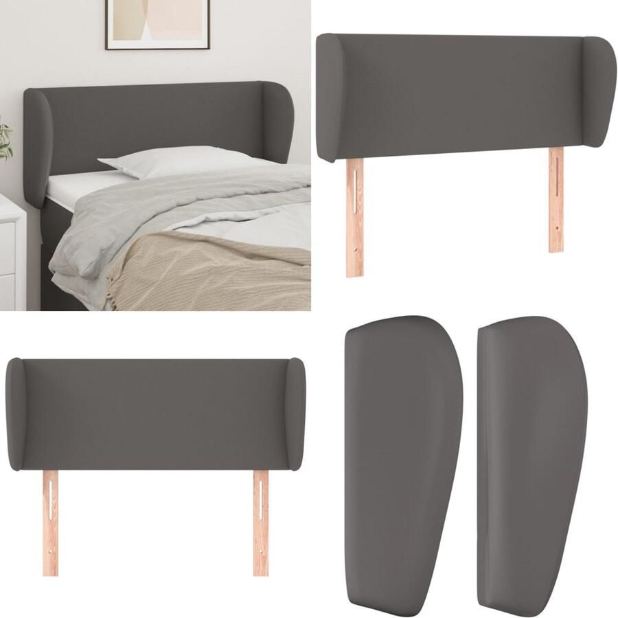 VidaXL Hoofdbord met randen 83x23x78 88 cm kunstleer grijs Hoofdbord Hoofdborden Hoofdeinde Houten Hoofdbord