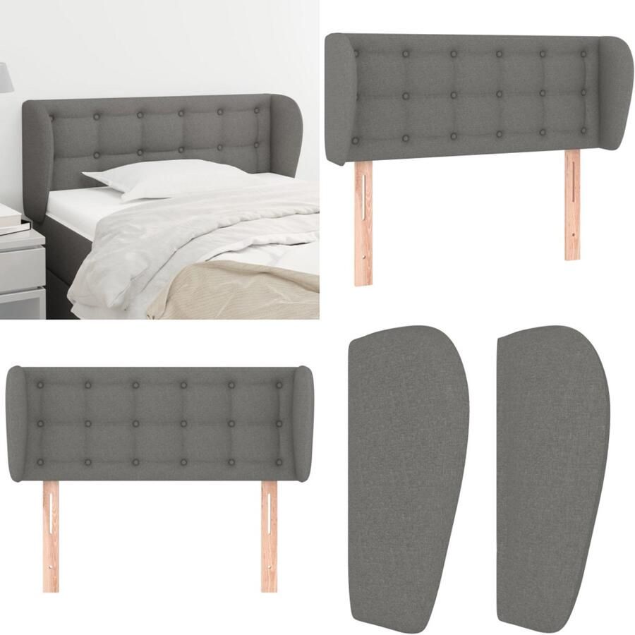 VidaXL Hoofdbord met randen 83x23x78 88 cm stof donkergrijs Hoofdbord Hoofdborden Hoofdeinde Houten Hoofdbord