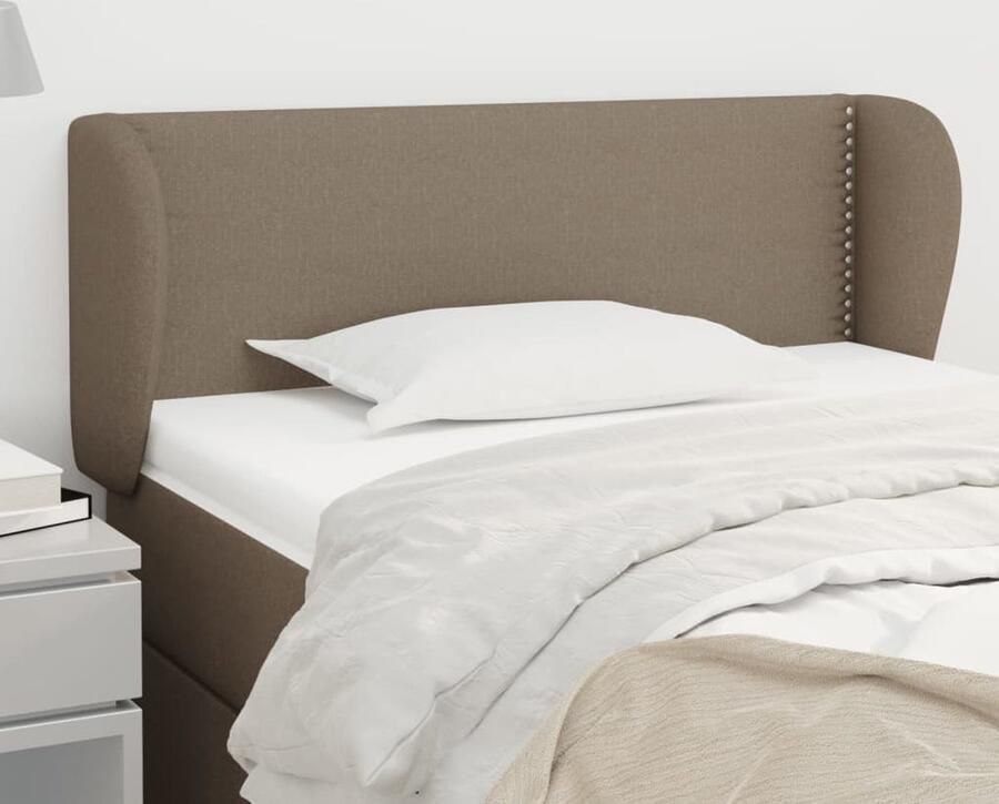 VidaXL Hoofdbord met randen 103x23x78 88 cm Taupe Hoofd Bord Hoofdeinde Bed Accessoires Stoffen Hoofdbord Taupes Kleuren Slaapkamers Decoreren - Foto 2
