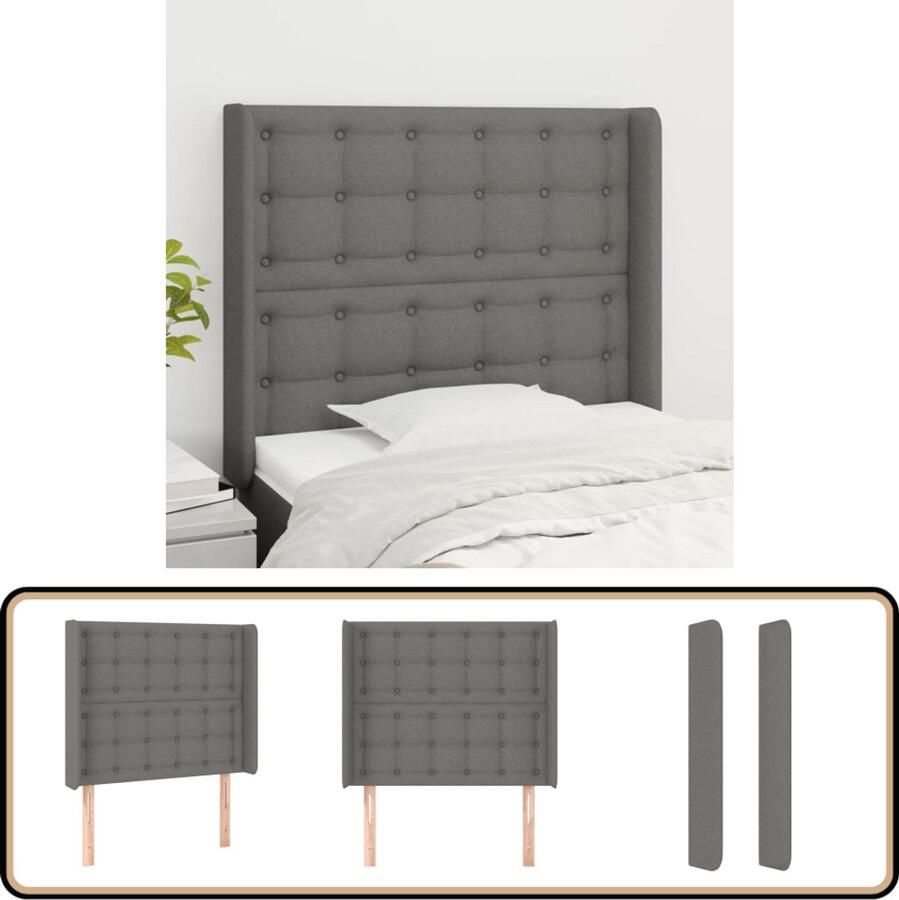 VidaXL Hoofdbord met randen 93x16x118 128 cm Donkergrijs Klassieke Hoofdbord Grijs Hoofdbord Modern Stoffen Hoofdbord Bedhoofd Beddecoratie Comfortabel Hoofdbord Verhogen Bed