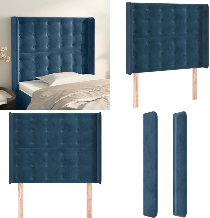 VidaXL Hoofdbord met randen 93x16x118 128 cm fluweel donkerblauw Hoofdbord Hoofdborden Hoofdeinde Houten Hoofdbord