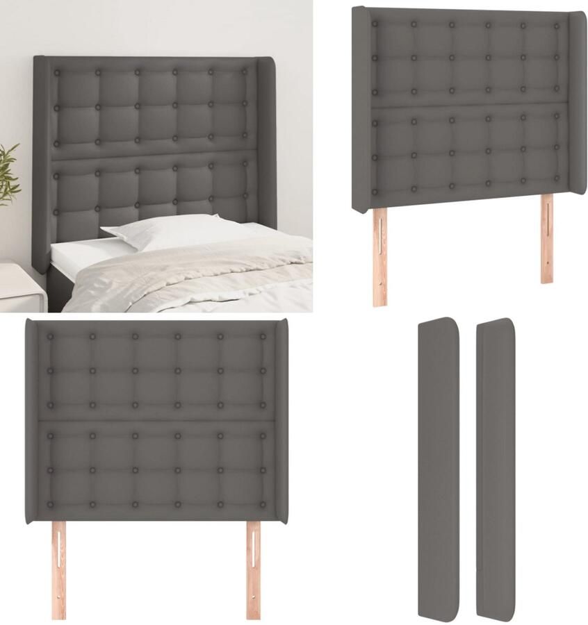 VidaXL Hoofdbord met randen 93x16x118 128 cm kunstleer grijs Hoofdbord Hoofdborden Hoofdeinde Houten Hoofdbord