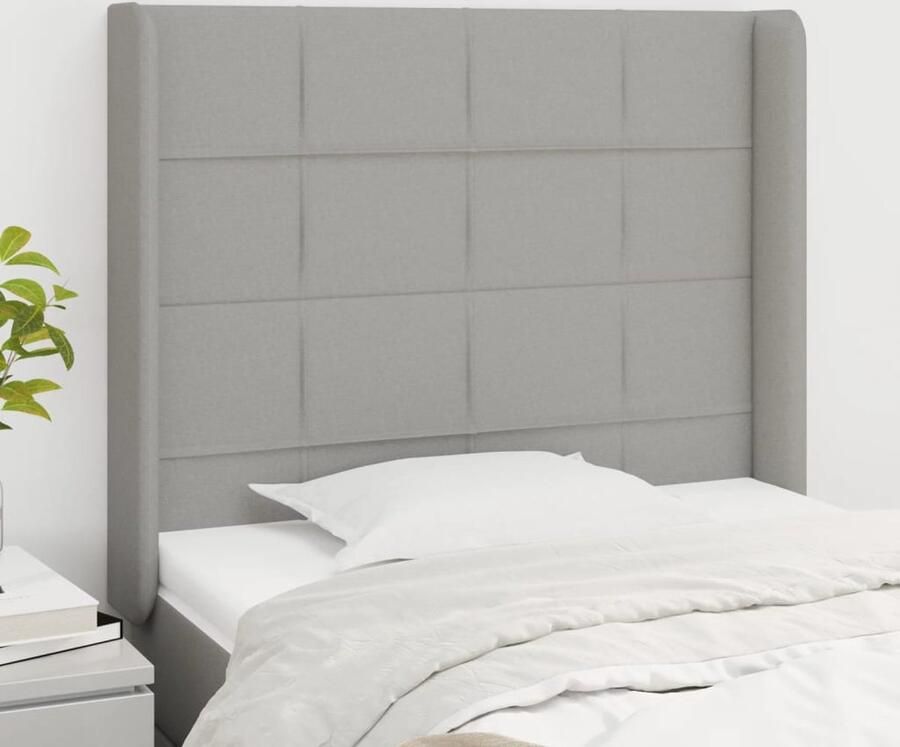 VidaXL Hoofdbord met Randen 93x16x118 128 cm Lichtgrijs Hoofd Bord Hoofdkussen Beddecoratie Slaapkamers Interieurdesign Grijs Stoffen Hoofdborden Luxe Bed Ergonomisch - Foto 2