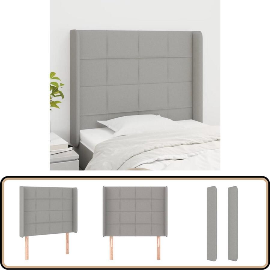 VidaXL Hoofdbord met Randen 93x16x118 128 cm Lichtgrijs Hoofd Bord Hoofdkussen Beddecoratie Slaapkamers Interieurdesign Grijs Stoffen Hoofdborden Luxe Bed Ergonomisch