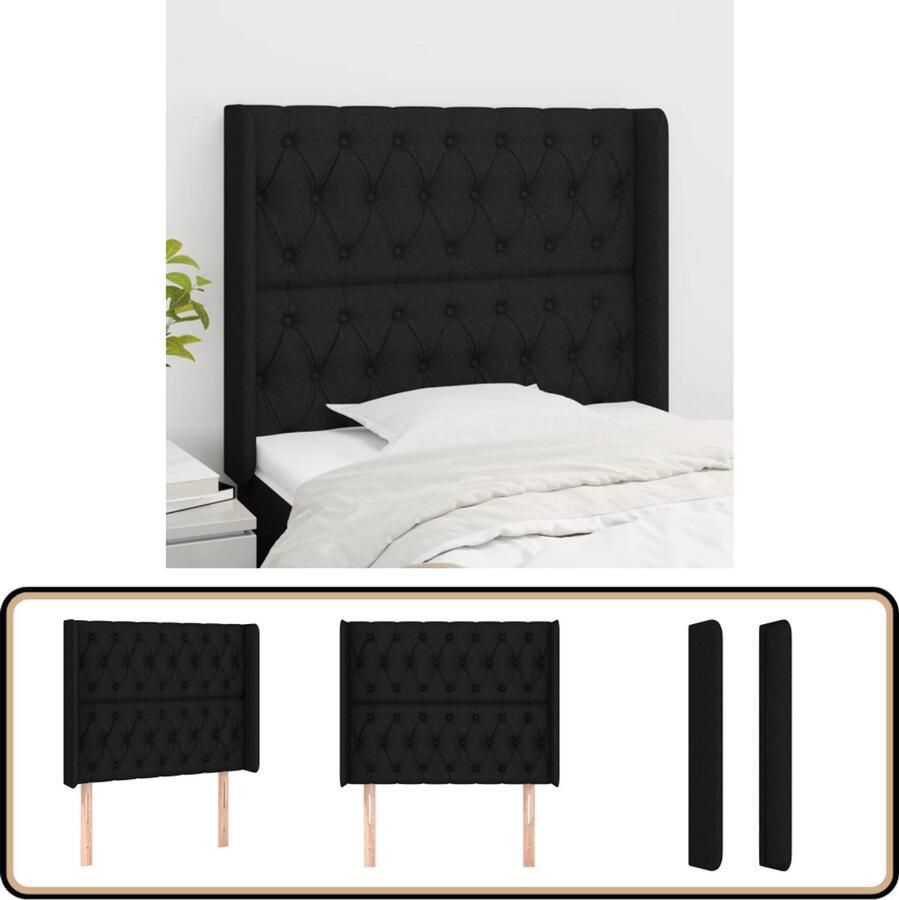 VidaXL Hoofdbord met randen 93x16x118 128 cm Zwart Hoofd Bord Hoofdeinde Bed Accessoires Slaap Kamer Meubels Zwarte Hoofdbord