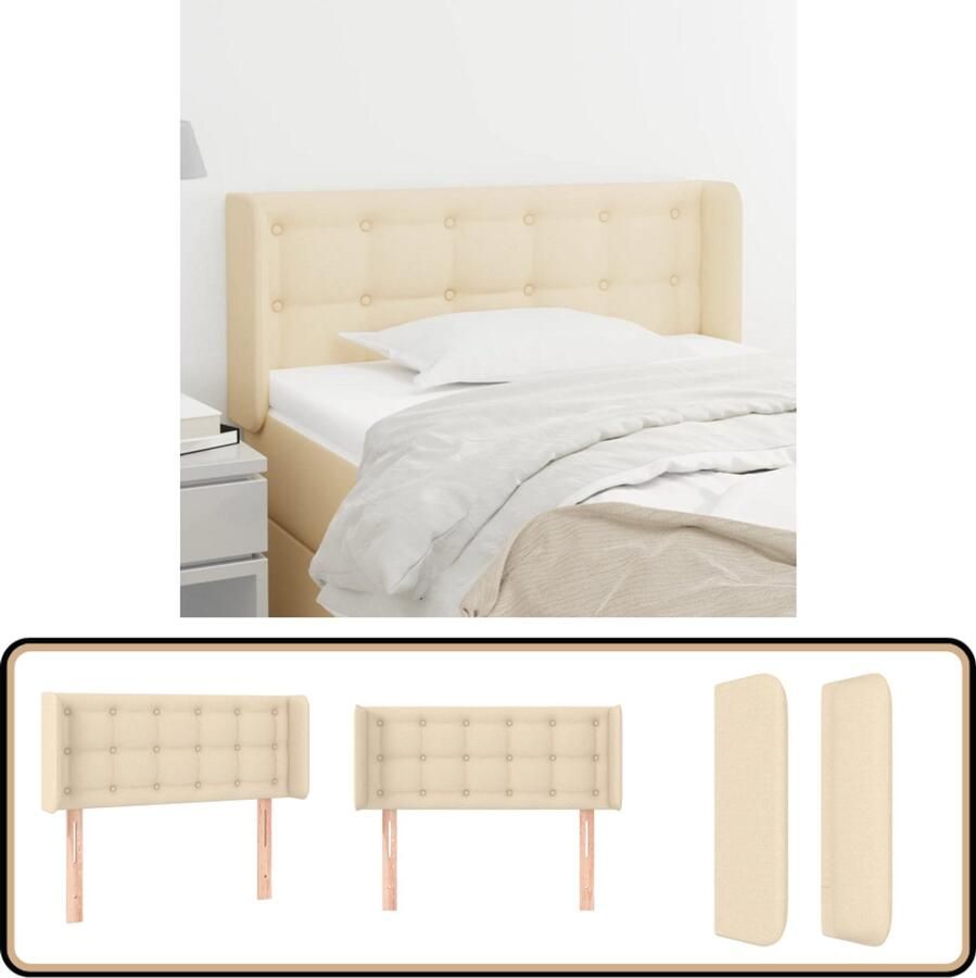 VidaXL Hoofdbord met randen 93x16x78 88 cm Crème Hoofd Bord Hoofdkussen Beddecoratie Klassiek Hoofdbord Stoffen Hoofdbord