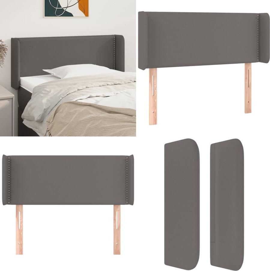 VidaXL Hoofdbord met randen 93x16x78 88 cm kunstleer grijs Hoofdbord Hoofdborden Hoofdeinde Houten Hoofdbord