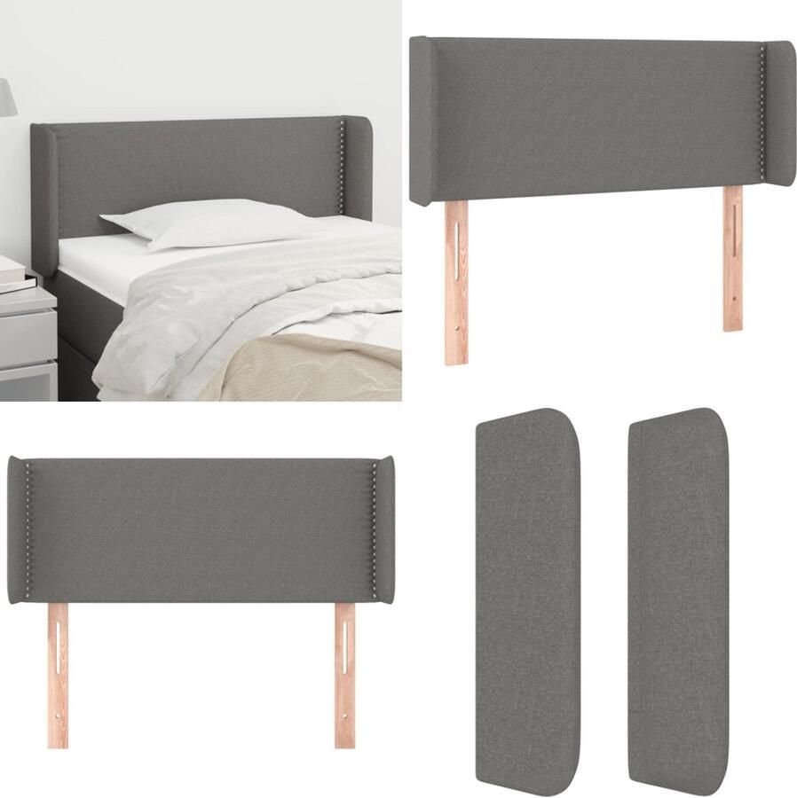 VidaXL Hoofdbord met randen 93x16x78 88 cm stof donkergrijs Hoofdbord Hoofdborden Hoofdeinde Houten Hoofdbord