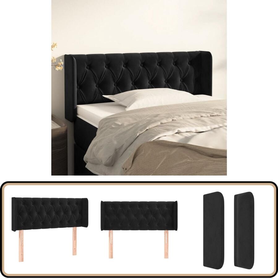 VidaXL Hoofdbord met randen 93x16x78 88 cm Zwart Hoofd Bord Hoofdbord Beddecoratie Slaapkamers Zwarte Meubels