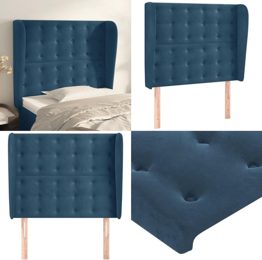 VidaXL Hoofdbord met randen 93x23x118 128 cm fluweel donkerblauw Hoofdbord Hoofdborden Hoofdeinde Houten Hoofdbord