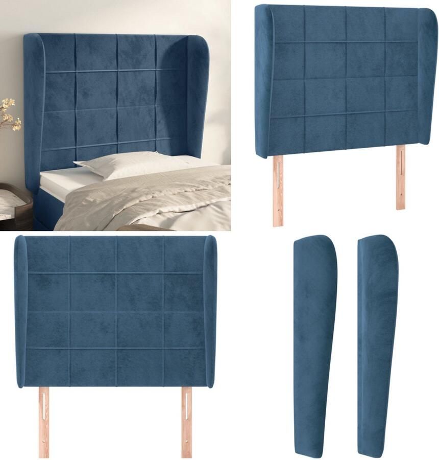 VidaXL Hoofdbord met randen 93x23x118 128 cm fluweel donkerblauw Hoofdbord Hoofdborden Hoofdeinde Houten Hoofdbord