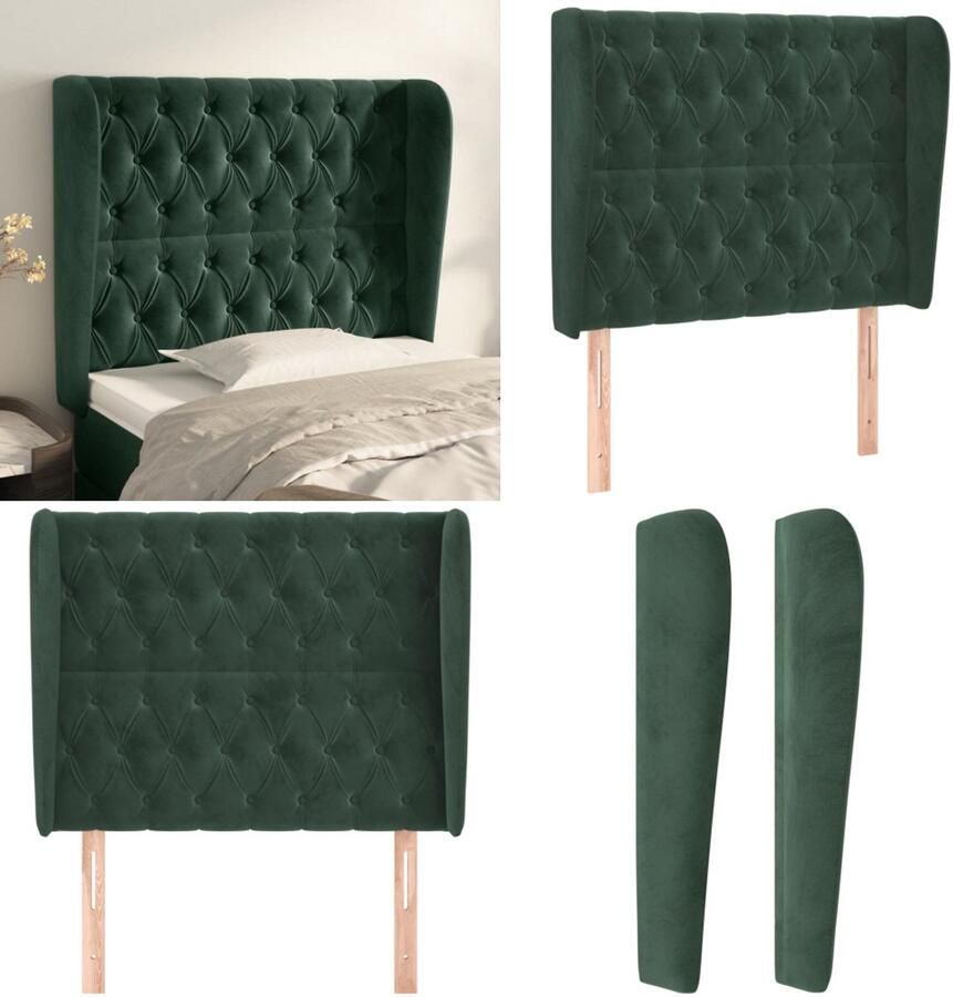 VidaXL Hoofdbord met randen 93x23x118 128 cm fluweel donkergroen Hoofdbord Hoofdborden Hoofdeinde Houten Hoofdbord