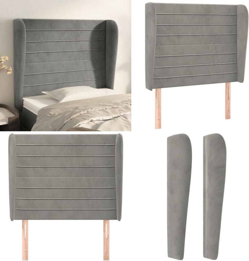 VidaXL Hoofdbord met randen 93x23x118 128 cm fluweel lichtgrijs Hoofdbord Hoofdborden Hoofdeinde Houten Hoofdbord
