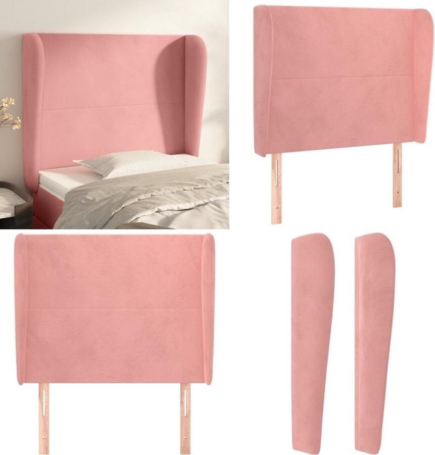 VidaXL Hoofdbord met randen 93x23x118 128 cm fluweel roze Hoofdbord Hoofdborden Hoofdeinde Houten Hoofdbord