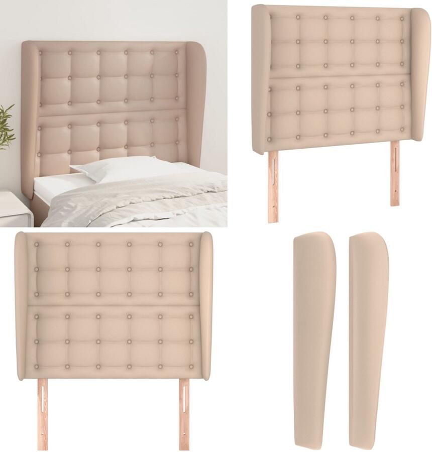 VidaXL Hoofdbord met randen 93x23x118 128 cm kunstleer cappuccinokleur Hoofdbord Hoofdborden Hoofdeinde Houten Hoofdbord