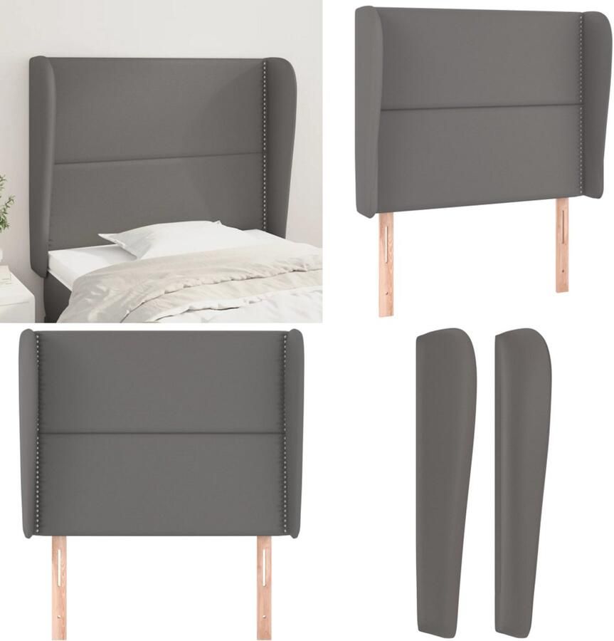 VidaXL Hoofdbord met randen 93x23x118 128 cm kunstleer grijs Hoofdbord Hoofdborden Hoofdeinde Houten Hoofdbord