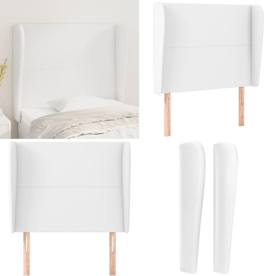 VidaXL Hoofdbord met randen 83x23x118 128 cm kunstleer wit Hoofdbord Hoofdborden Hoofdeinde Houten Hoofdbord