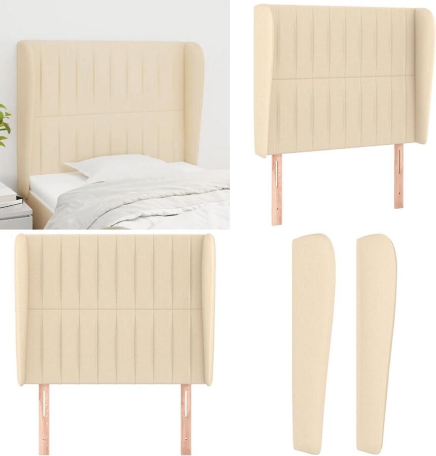 VidaXL Hoofdbord met randen 93x23x118 128 cm stof crèmekleurig Hoofdbord Hoofdborden Hoofdeinde Houten Hoofdbord