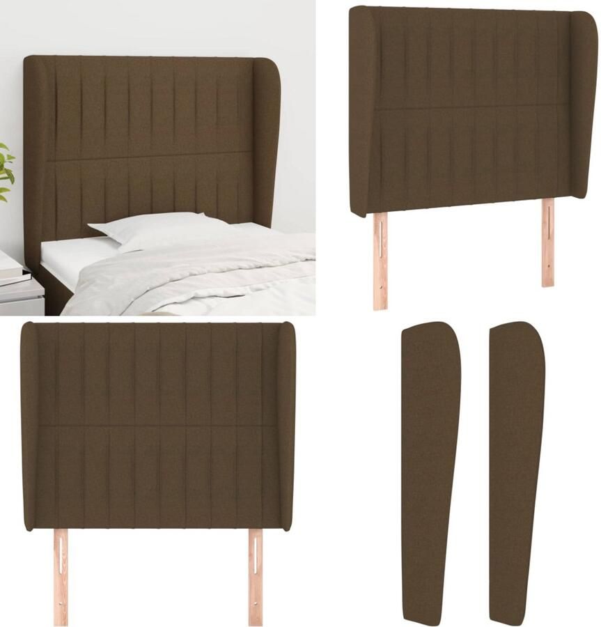 VidaXL Hoofdbord met randen 93x23x118 128 cm stof donkerbruin Hoofdbord Hoofdborden Hoofdeinde Houten Hoofdbord