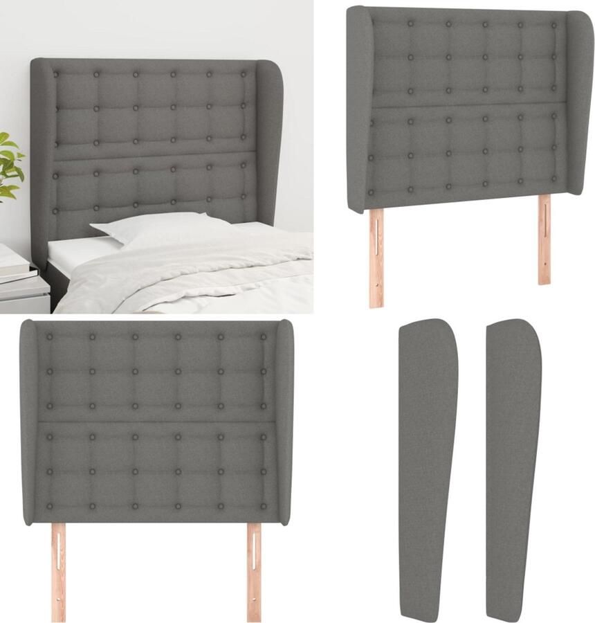 VidaXL Hoofdbord met randen 93x23x118 128 cm stof donkergrijs Hoofdbord Hoofdborden Hoofdeinde Houten Hoofdbord