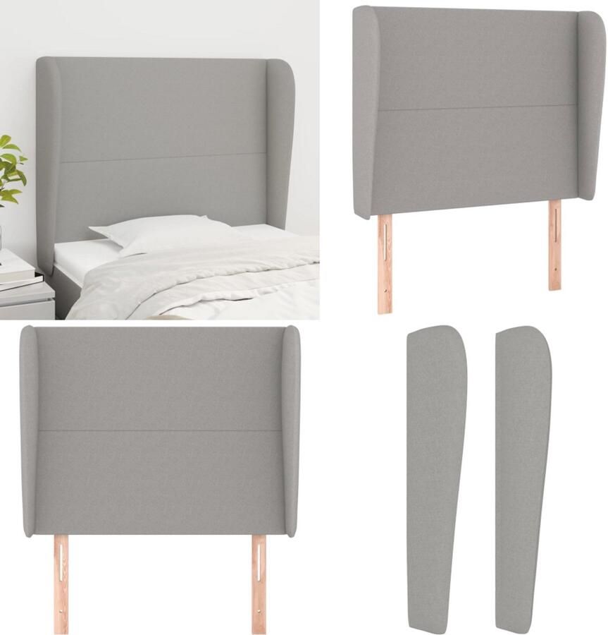 VidaXL Hoofdbord met randen 93x23x118 128 cm stof lichtgrijs Hoofdbord Hoofdborden Hoofdeinde Houten Hoofdbord