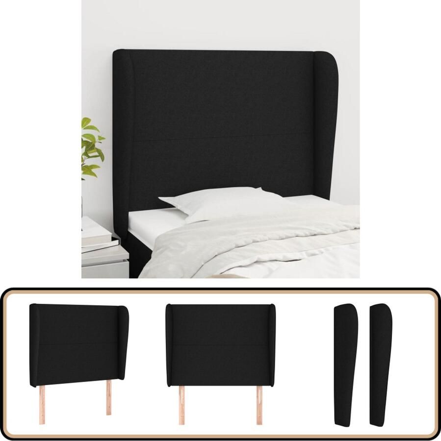 VidaXL Hoofdbord met randen 93x23x118 128 cm Zwart Hoofd Bord Hoofdkussen Beddecoratie Klassiek Hoofdbord Zwarte Hoofdbord