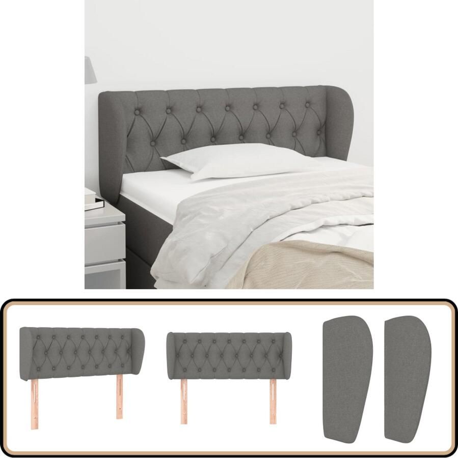 VidaXL Hoofdbord met randen 93x23x78 88 cm Donkergrijs Hoofd Bord Hoofdkussen Beddecoratie Slaap Accessoires Donkere Kleuren