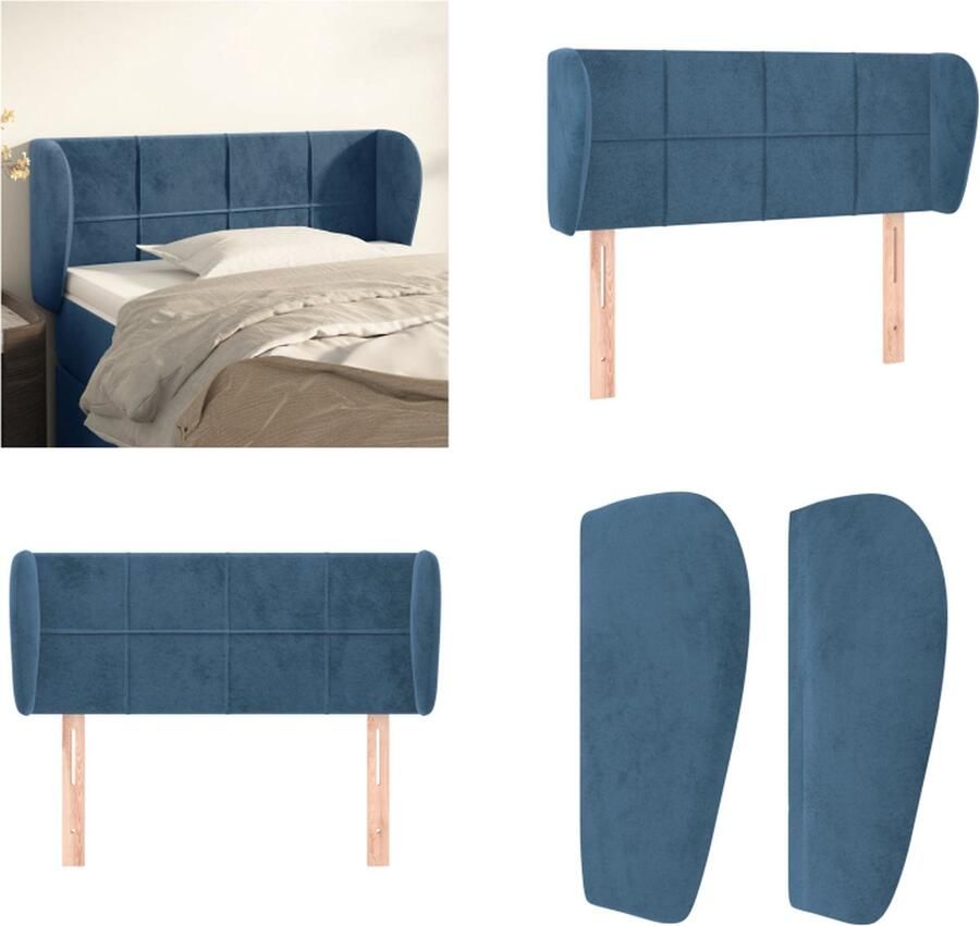 VidaXL Hoofdbord met randen 93x23x78 88 cm fluweel donkerblauw Hoofdbord Hoofdborden Hoofdeinde Houten Hoofdbord - Foto 2