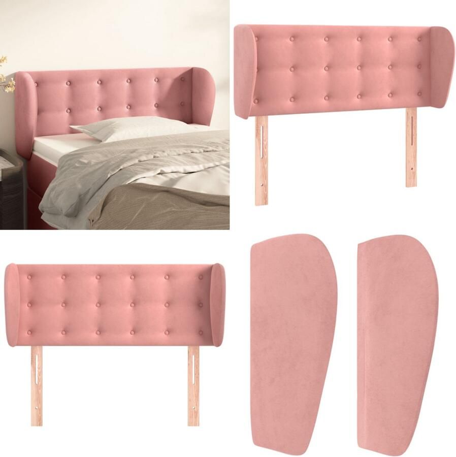 VidaXL Hoofdbord met randen 93x23x78 88 cm fluweel roze Hoofdbord Hoofdborden Hoofdeinde Houten Hoofdbord