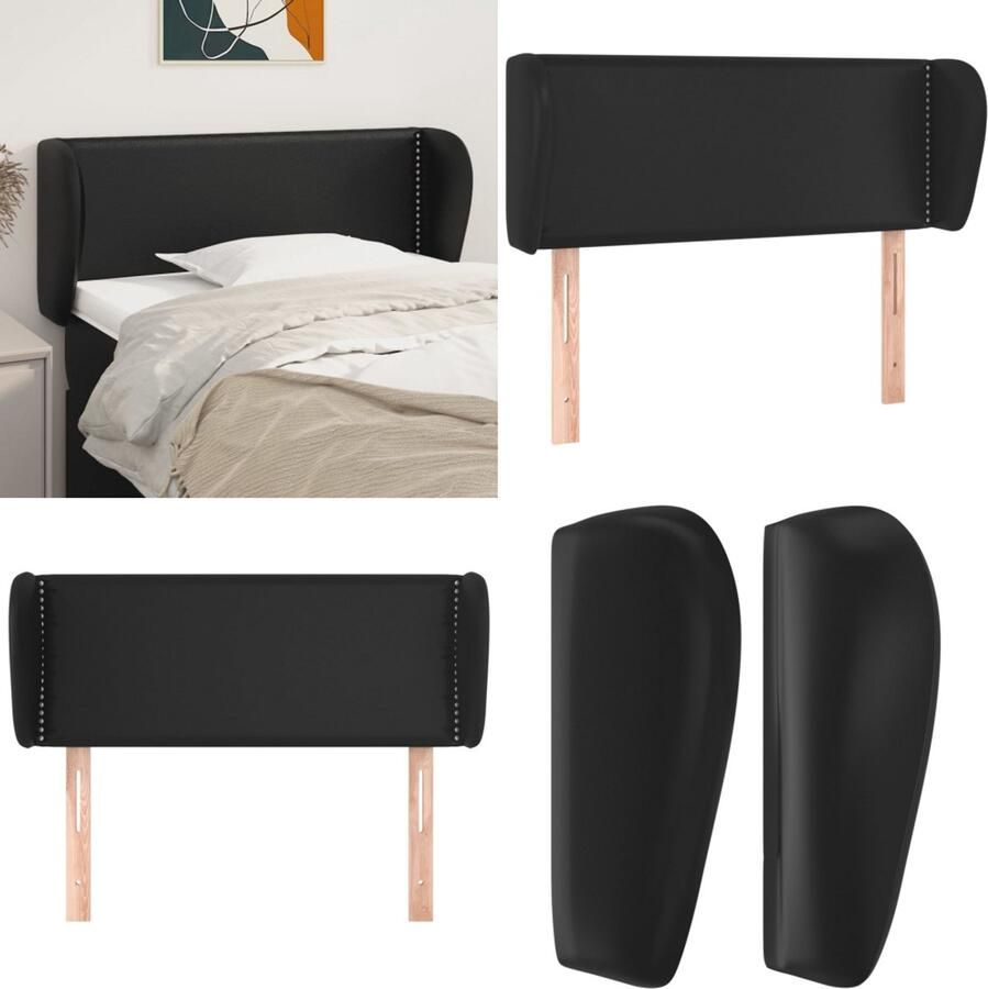 VidaXL Hoofdbord met randen 93x23x78 88 cm kunstleer zwart Hoofdbord Hoofdborden Hoofdeinde Houten Hoofdbord