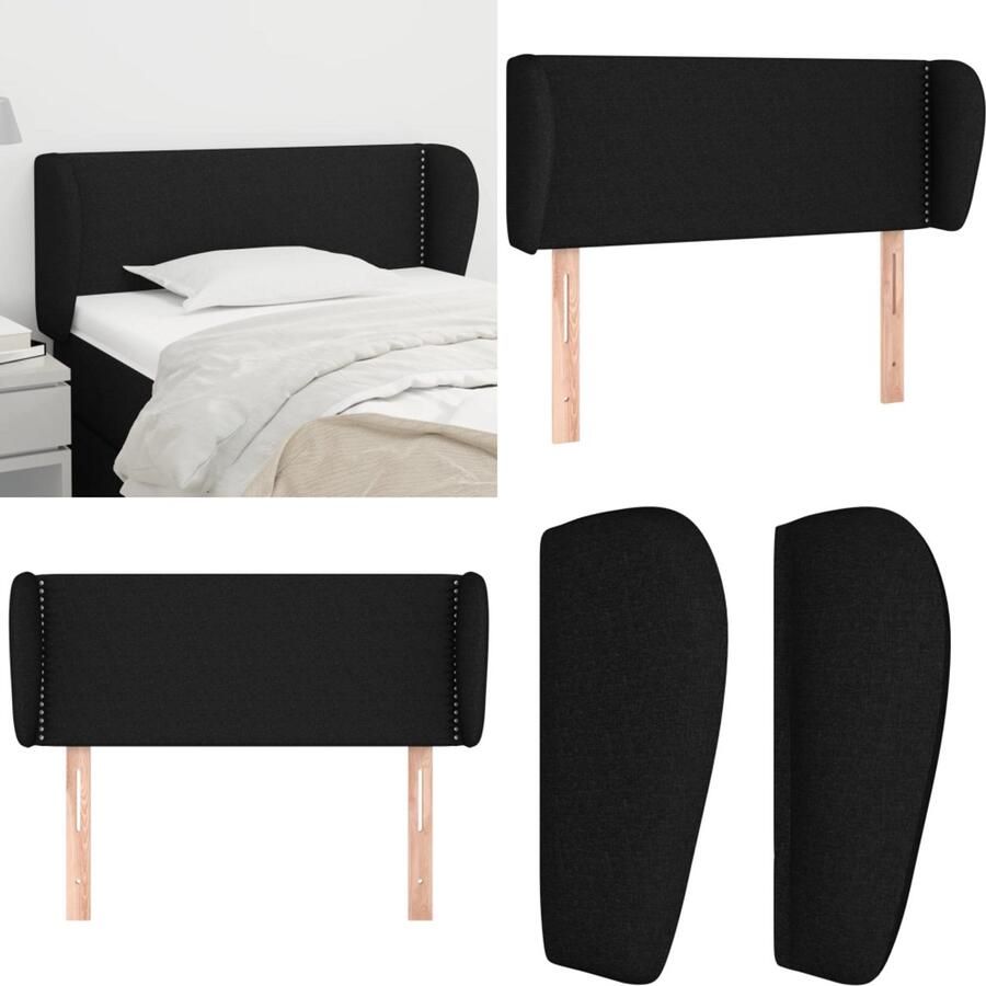 VidaXL Hoofdbord met randen 93x23x78 88 cm stof zwart Hoofdbord Hoofdborden Hoofdeinde Houten Hoofdbord