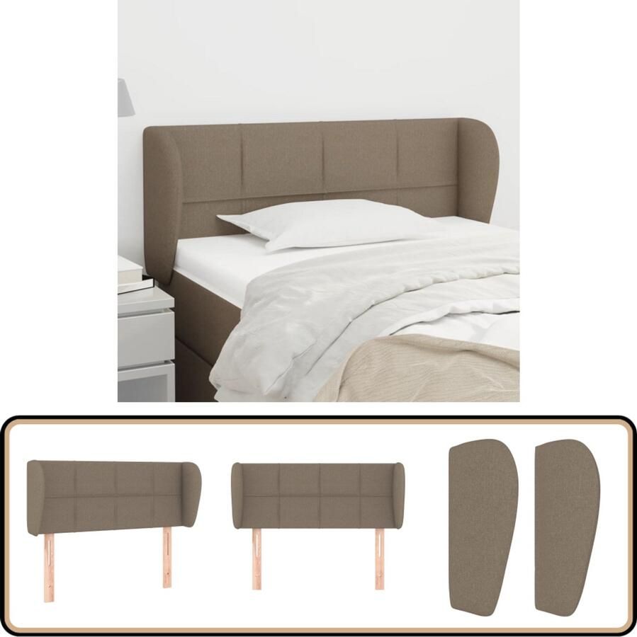 VidaXL Hoofdbord met randen 93x23x78 88 cm Taupe Hoofd Bord Hoofdkussen Beddecoratie Slaap Accessoires Bedroom Decor Taupec