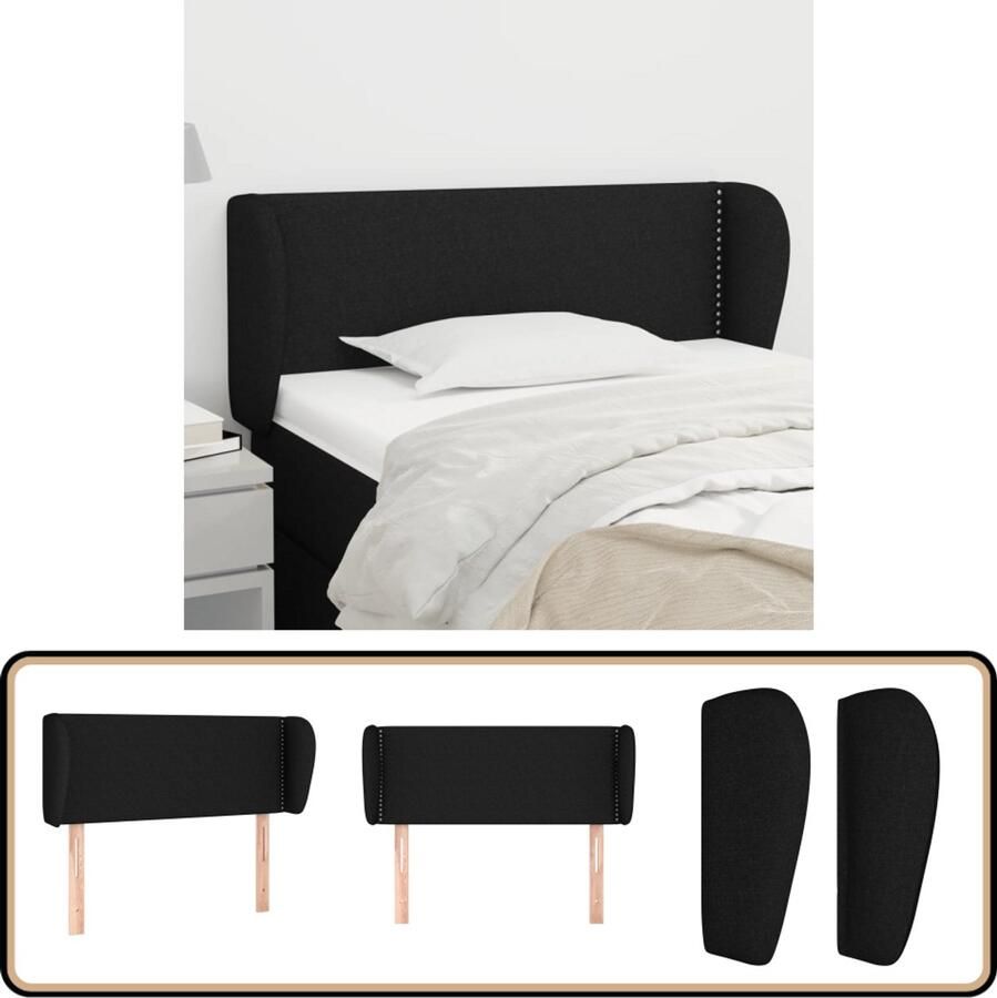 VidaXL Hoofdbord met randen 93x23x78 88 cm Zwart Hoofd Bord Hoofdborden Stoffen Hoofdbord Zwarte Hoofdbord Klassiek Hoofdbord Bed Accessoires Bedroom Decor