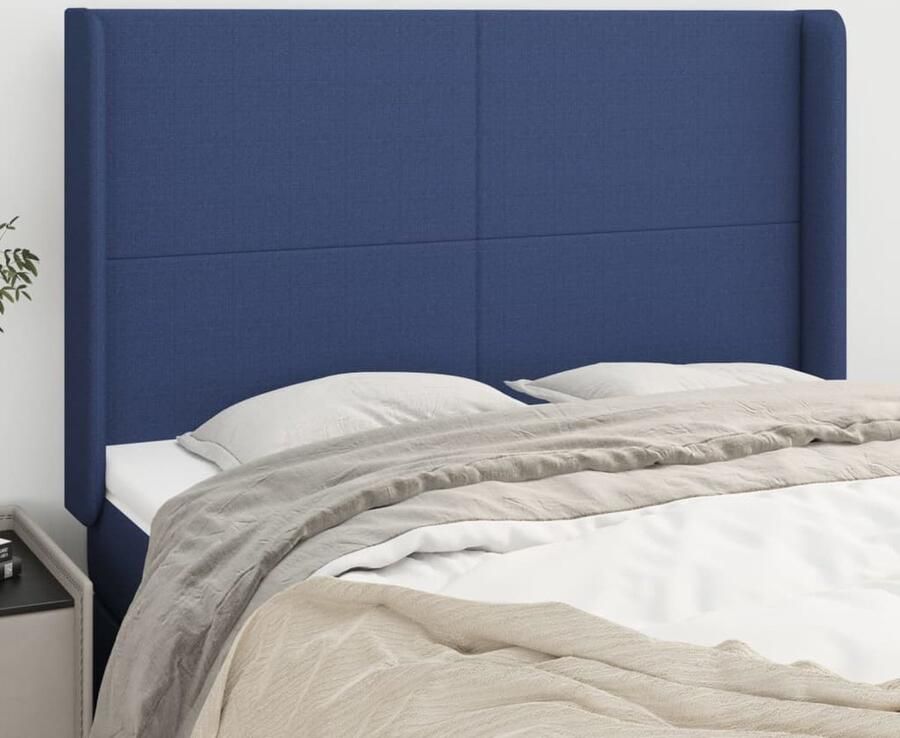 VidaXL Hoofdbord met randen Blauw 147x16x118 128 cm Hoofd Bord Hoofdkussen Bed Accessoires Slaap Kamer Decoratie Blauwdruk Stoffen Hoofdborden Houten Hoofdborden - Foto 2