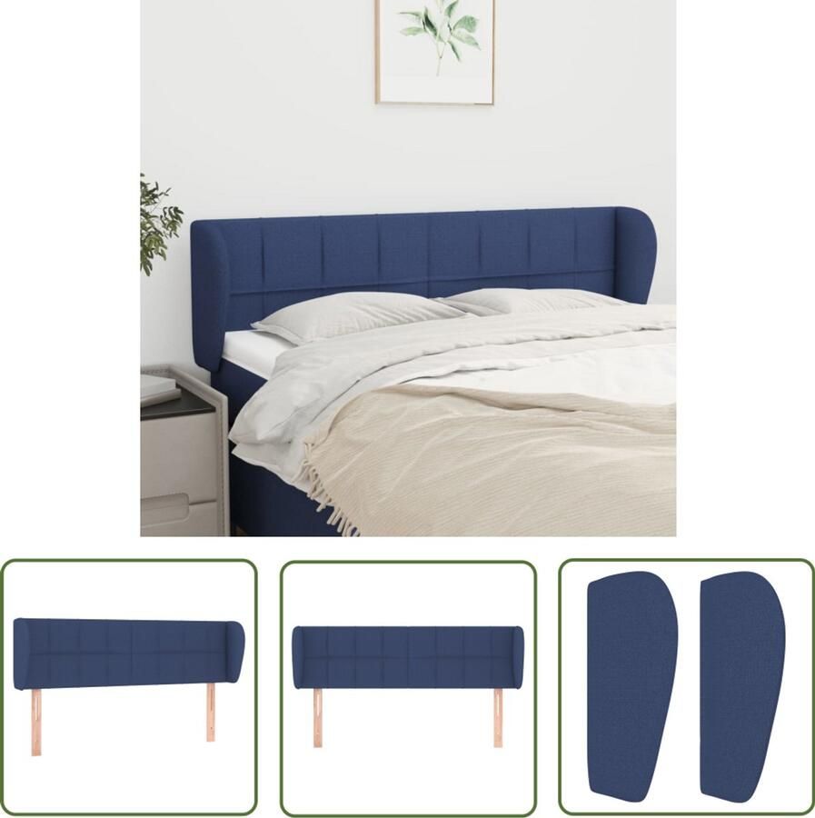 VidaXL Hoofdbord met randen Blauw 147x23x78 88 cm Hoofd Bord Hoofdkussen Beddecoratie Slaap Accessoires Blauwe Kamer Klassiek Interieur Comfortabel Zitten